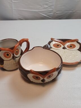 Better Homes And Gardens Ceramic Owl Set in Cream and Orange